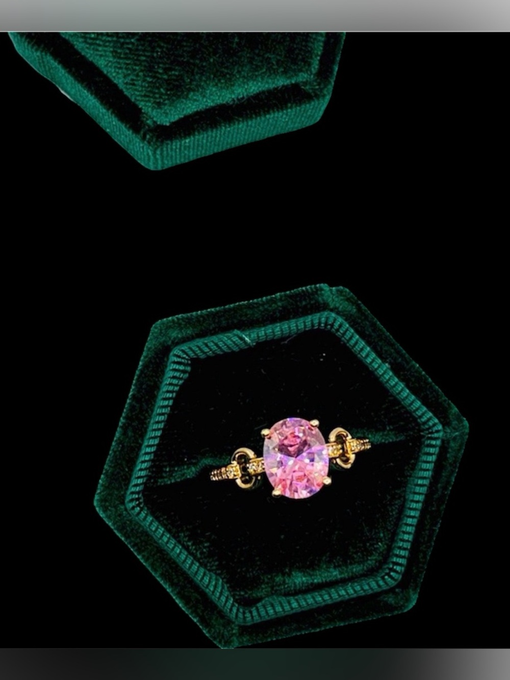 NEW 18K Rose Gold Plated Cushion Cut Oval Pink Starburst Simulated Diamond Ring